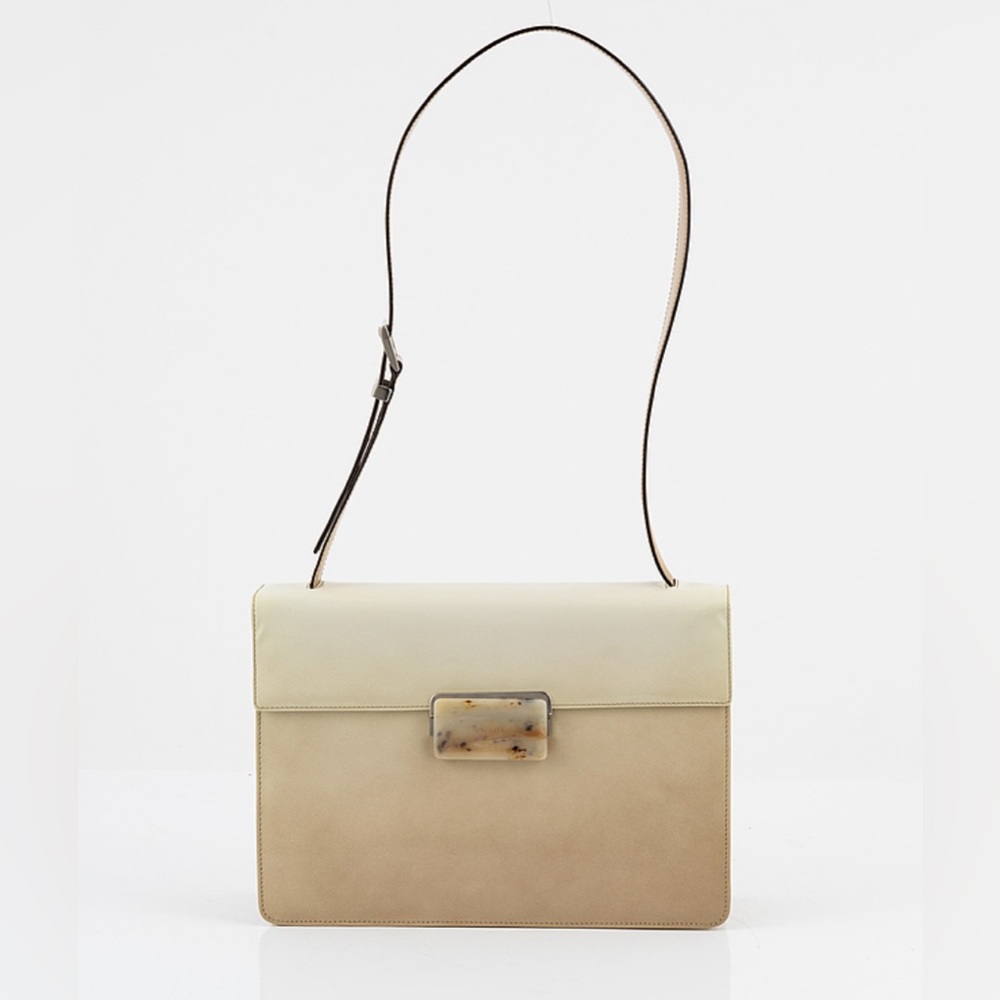 Prada patent leather cream/beige bag with marble clasp